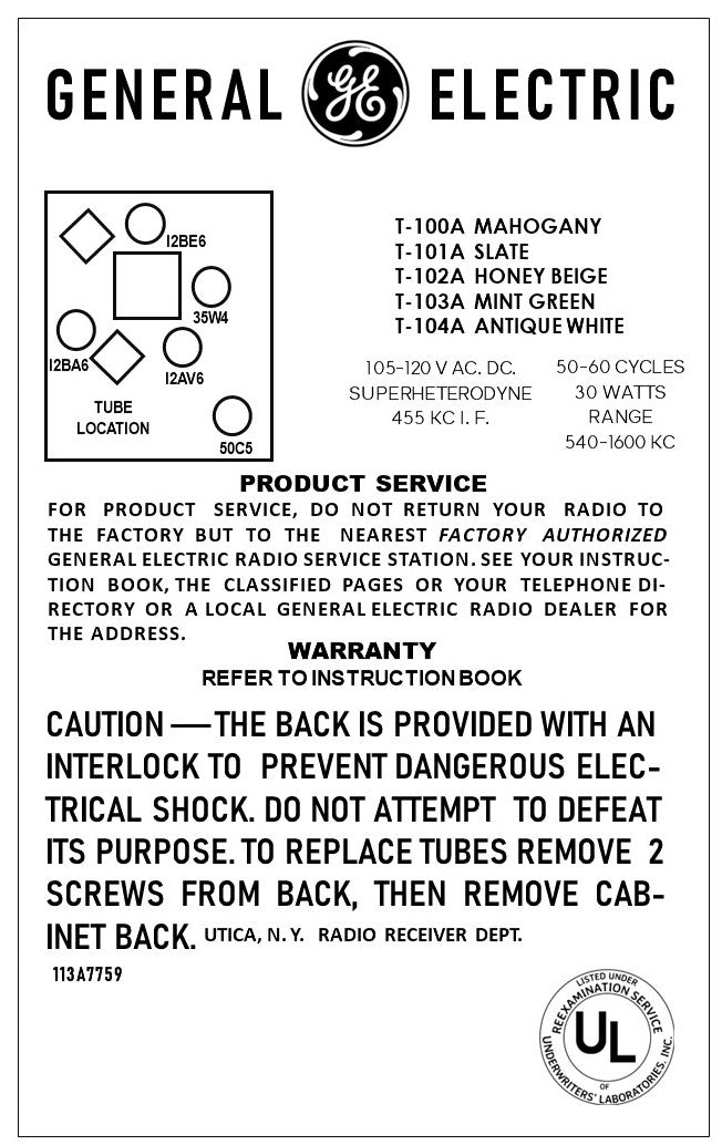 GE-T100A-T101A-T102A-T103A-T104 | Antique, Retro, Vintage Tube Radios ...